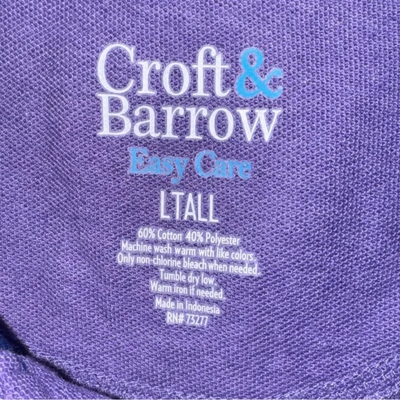 Croft & Barrow Mens LT Large Tall Purple Pique Polo Shirt NWT Easy Care Casual - Picture 10 of 11